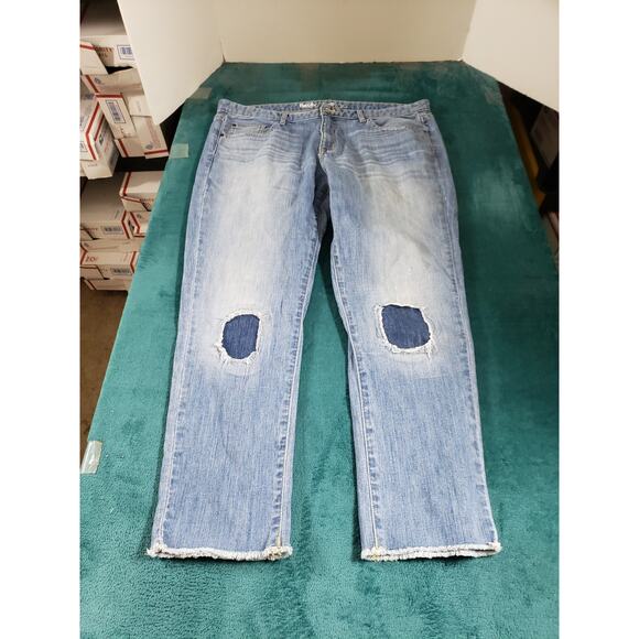 Mossimo Jeans Size 14 Womens Blue Stretch Denim Pants Mid Rise Boyfriend Crop - Picture 2 of 11
